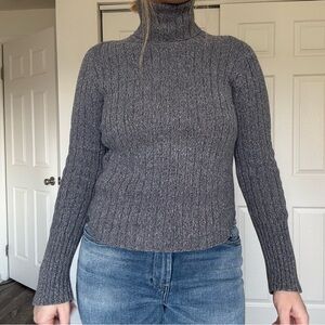 American Eagle 100% COTTON Charcoal Ribbed Turtleneck Sweater
